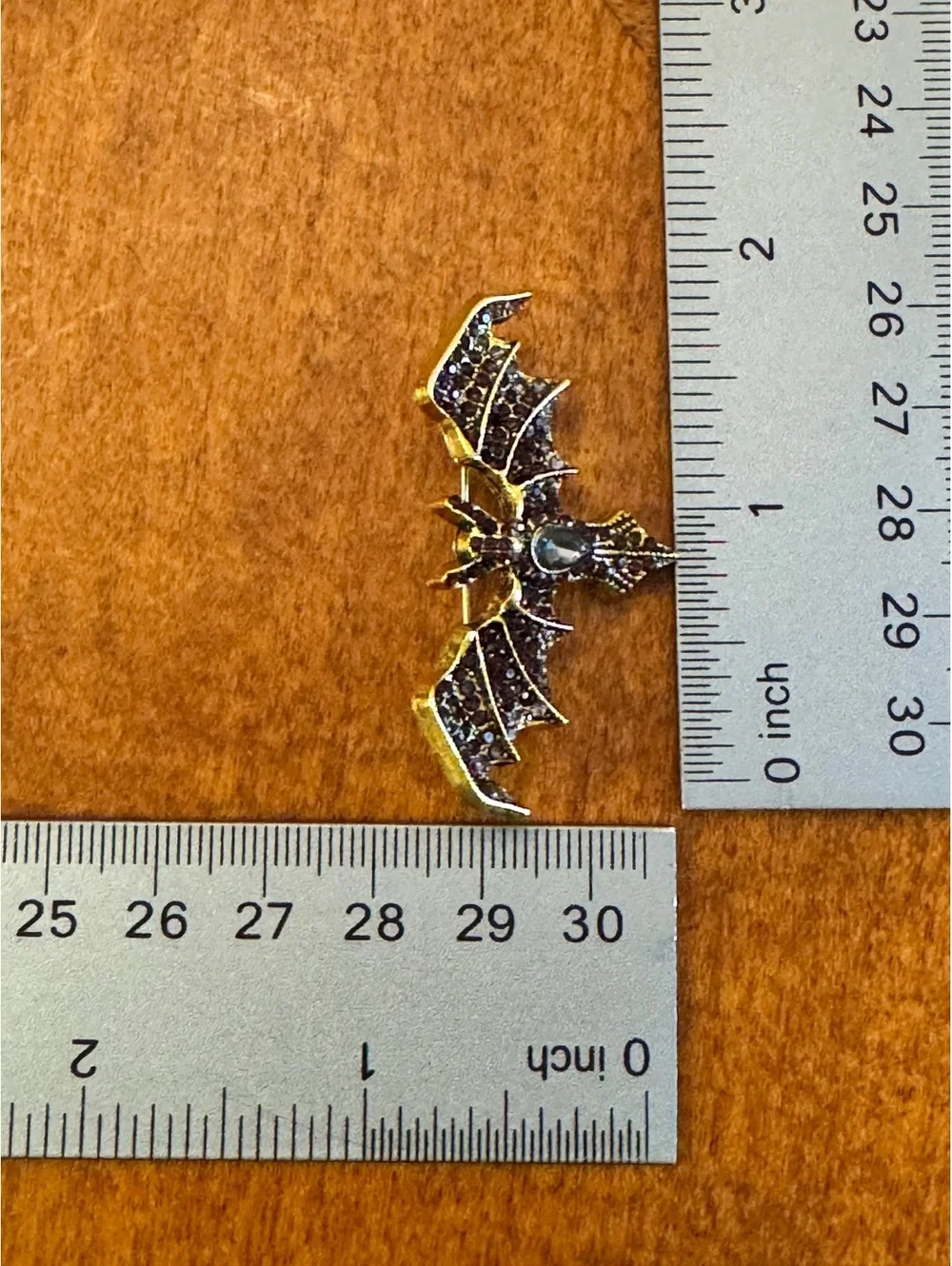 Vintage Black Rhinestone Bat Brooch Pin 386